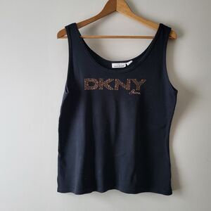 DKNY Black Tank Top with Brown Logo